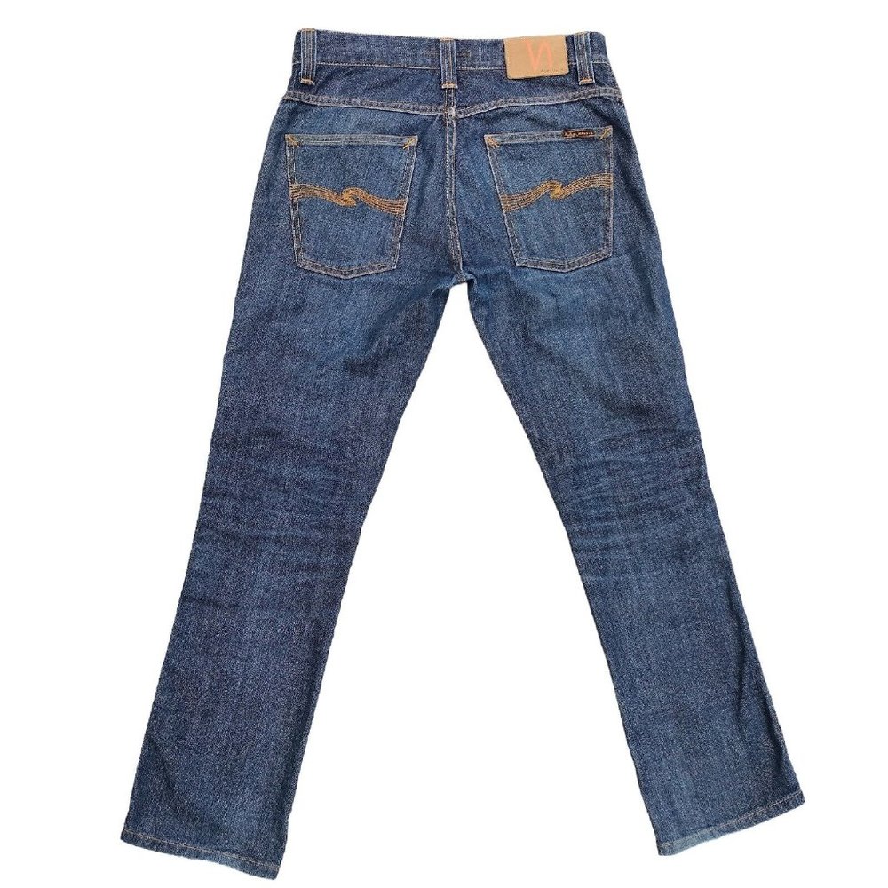 Nudie Mens Jeans Blue Denim Slim Jim Straight Leg Cotton Made in Italy Size 31 - Picture 2 of 14